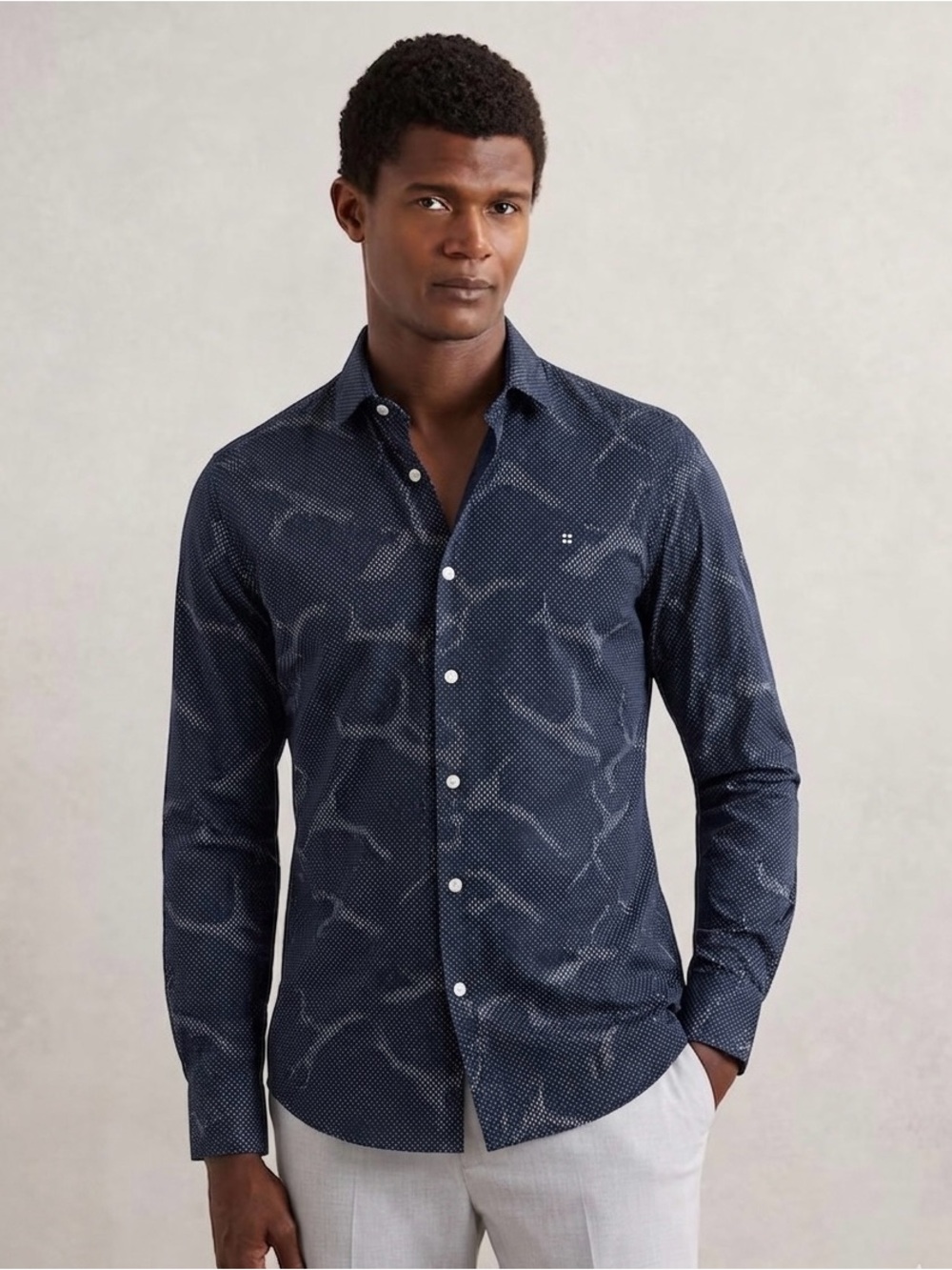 Saks Fifth Avenue Navy Dotted & Abstract Print Button-Down Shirt